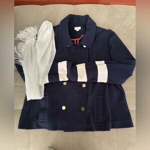 Crown & Ivy Navy Blue Double-Breasted Jacket/Scarf